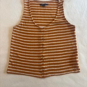 American Eagle Caramel & White Striped Button Tank Top | Women’s Size XS